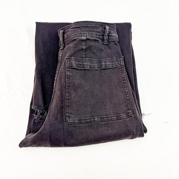 OAT Wide Flared Black Raw Hem Denim Jeans Size 8 / 29 - Picture 1 of 9